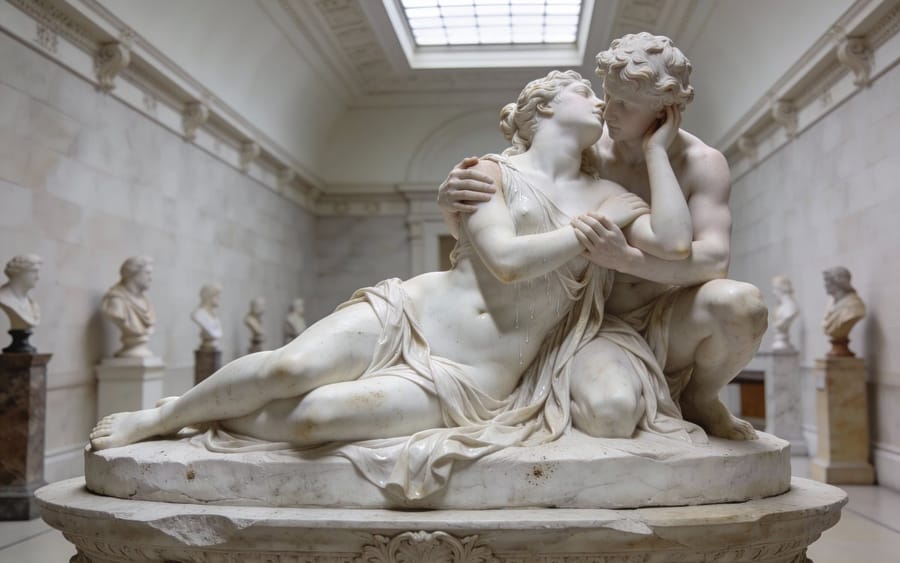 Neo-Classical Marble Sculpture of Embrace