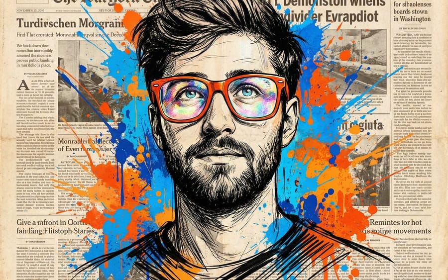 Retrato Pop Art em Colagem de Jornal