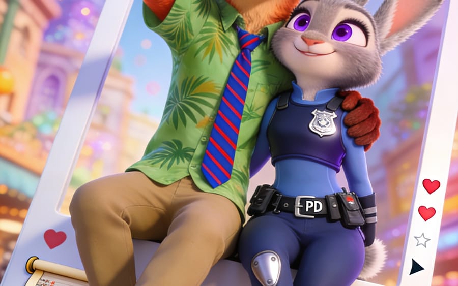 Nick and Judy Xiaohongshu-Style Fourth-Wall-Breaking Selfie