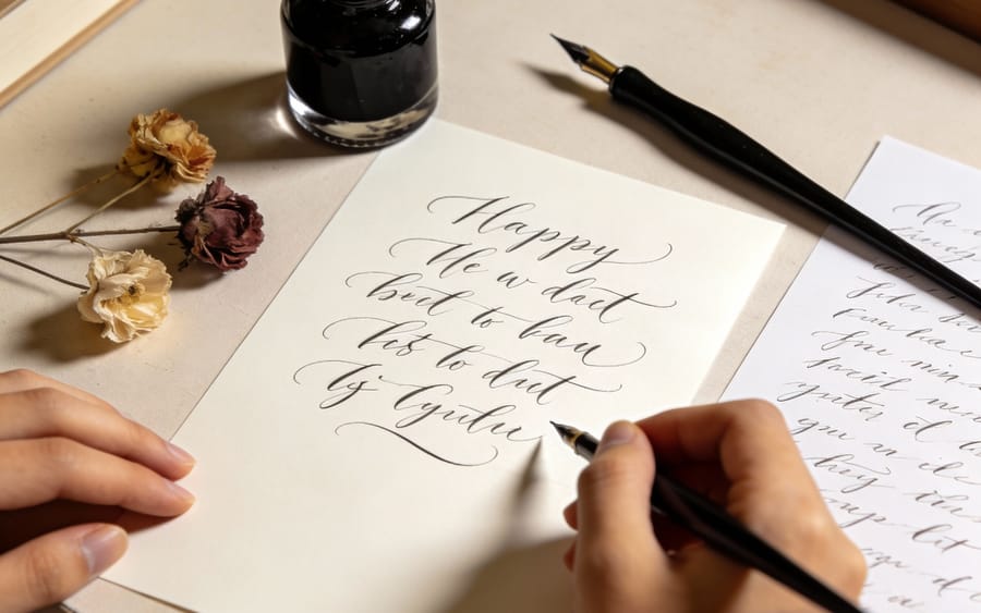 Overhead Calligraphy Crafting Shot