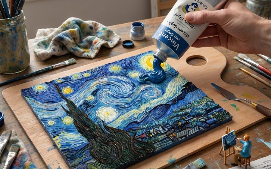 Paint Tube Squeeze: Starry Night in 3D Relief