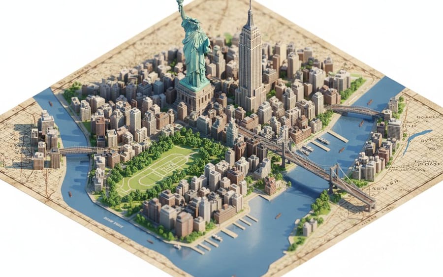 Lời nhắc bản đồ Isometric Diorama chân thực như ảnh