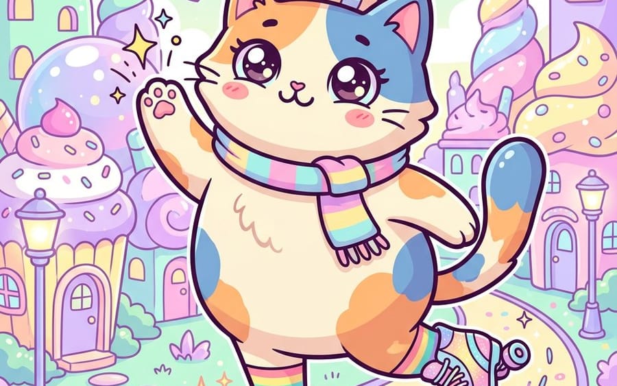 Chat Kawaii Pop Surréaliste en Rollers