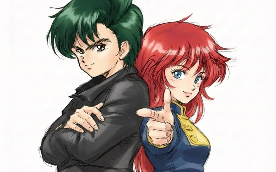 Persone reali che si trasformano in personaggi dei fumetti in una città futuristica