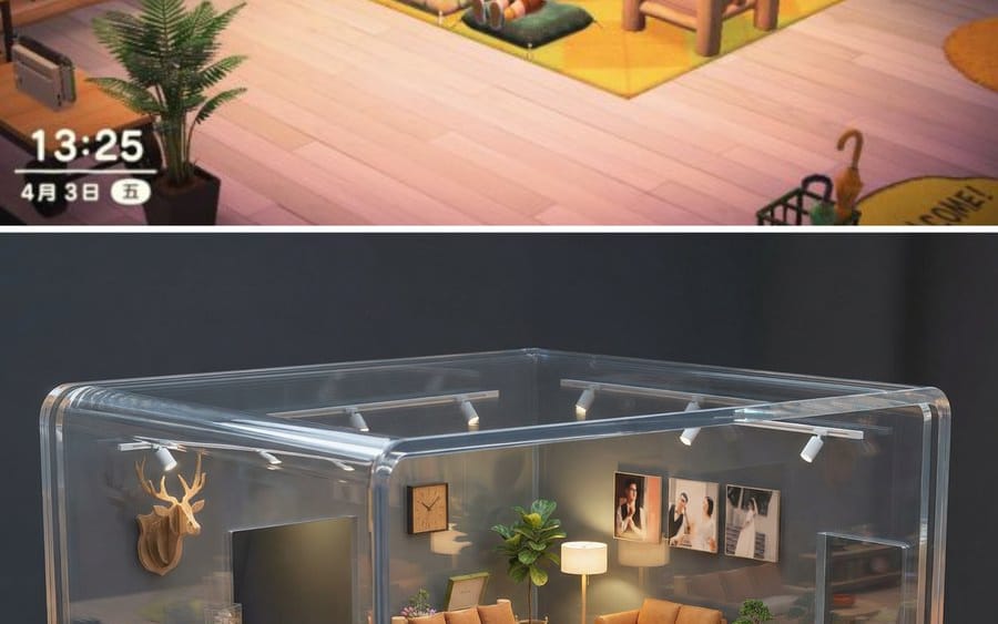 Realistic Interior to Transparent Miniature Diorama Prompt