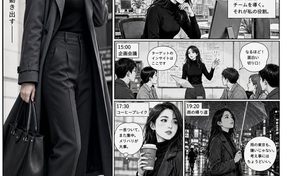 Realistic Professional Woman in Manga Page Layout