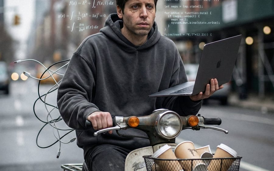 Sam Altman Scooty Ride Cinematic Realism Prompt