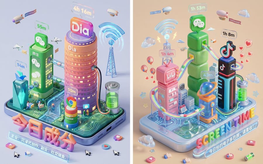 Screen Time Digital Town Visualization Prompt