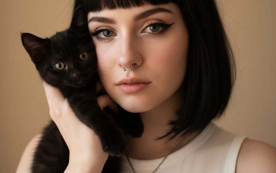 Soft Grunge Portrait with Black Cat