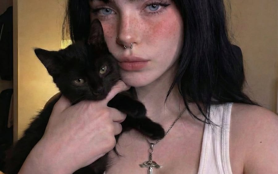 Soft Grunge Selfie with Black Cat Companion