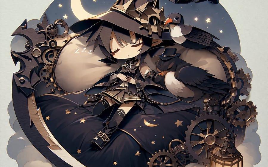 Illustration d'autocollant de sorcière chibi steampunk