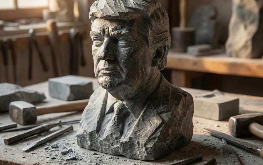 Stone-carved statue on a sculptor's workbench prompt