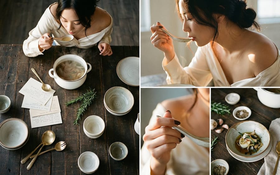 Sultry Korean Beauty Culinary Portrait Prompt