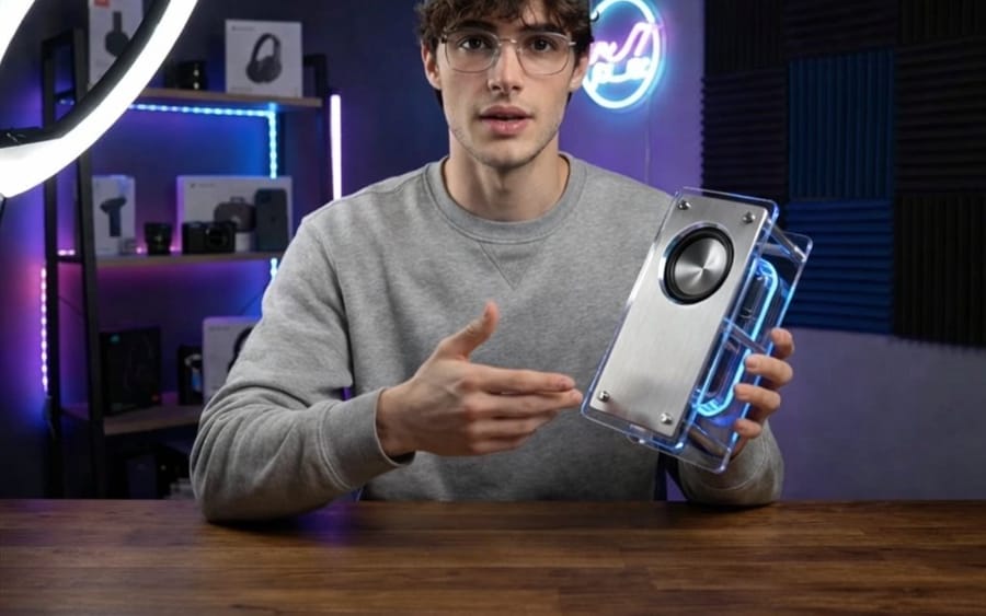 Tech YouTuber Demoing Bluetooth Speaker Video Prompt