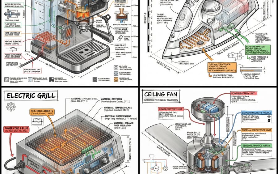 Infographie technique d'un objet avec vue isométrique en 3D