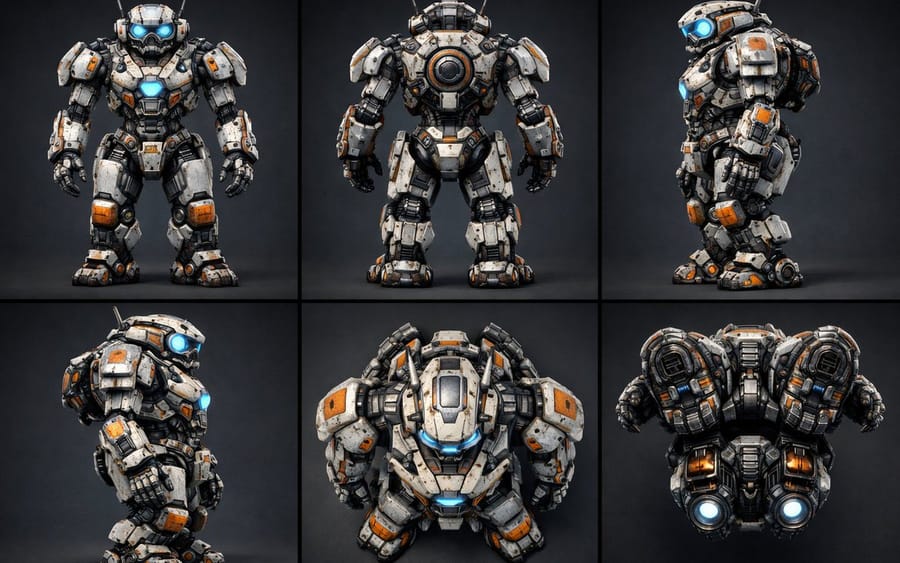 Technical Prompt for 3x2 Robot Character Matrix