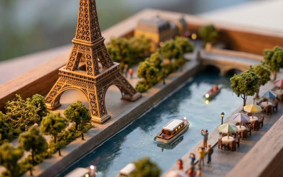 Diorama de Tokyo à effet Tilt-Shift au coucher du soleil