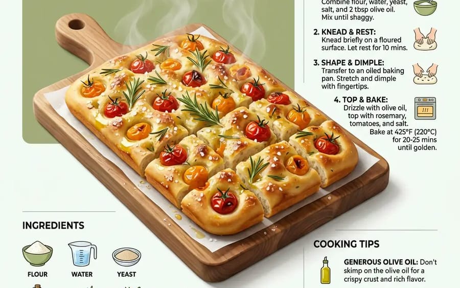 Ultra-Clean Modern Recipe Infographic for Focaccia