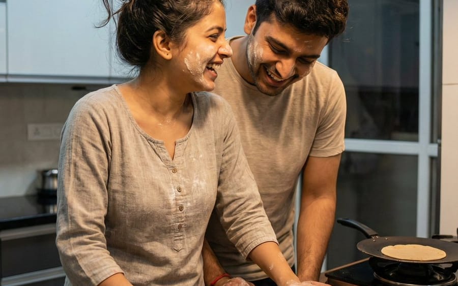 Ultra-realistic Indian Couple Cooking Portrait
