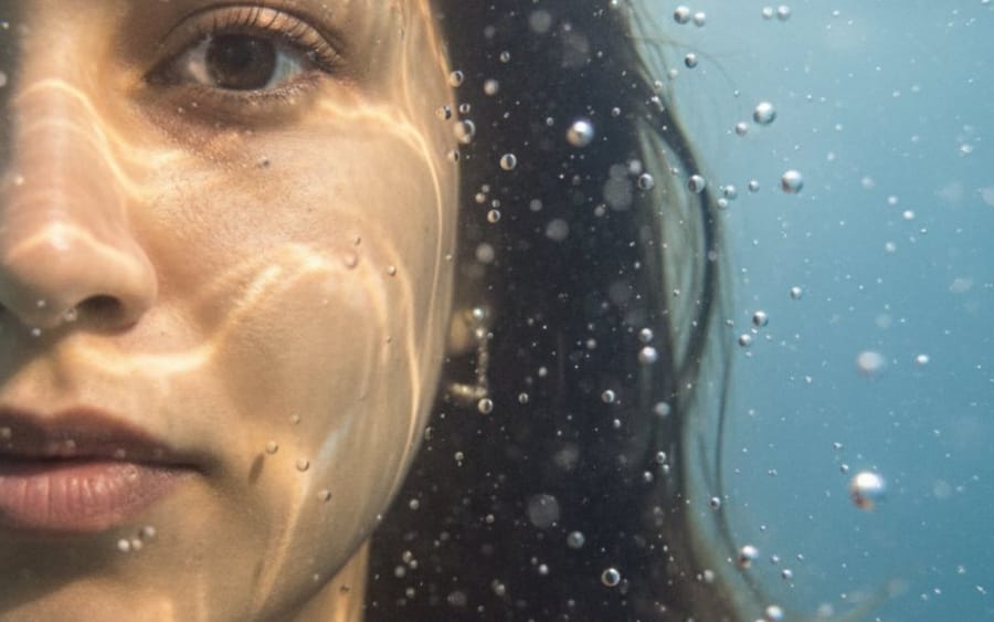 Underwater macro portrait (left half of face)