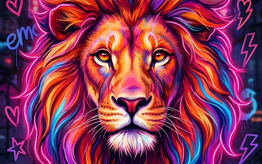 Maestoso leone al neon vibrante