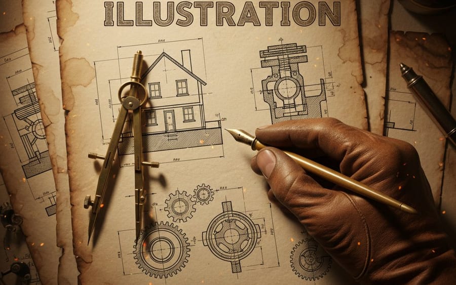 Vintage Technical Illustration Macro Shot