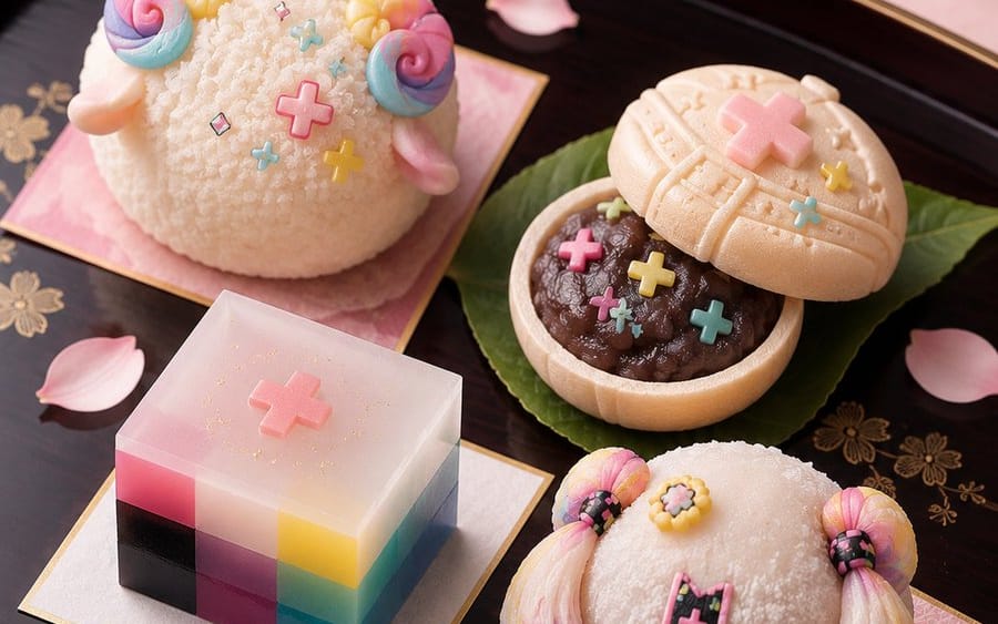 Photo publicitaire de Wagashi sur le thème d'un personnage