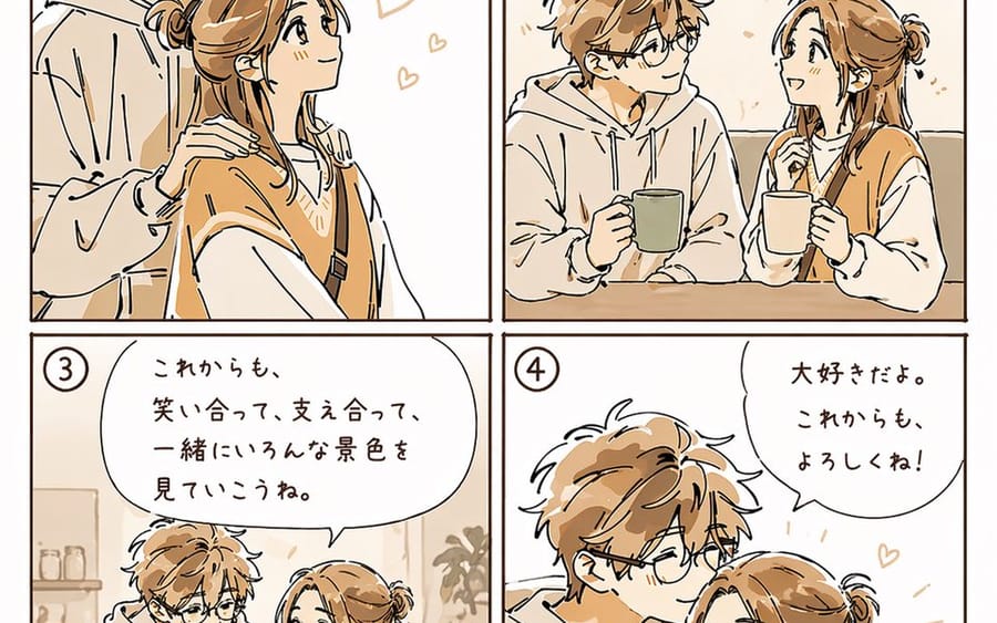 Manga chaleureux en 4 cases pour couple marié
