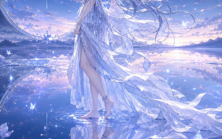 Jeune fille fantastique du miroir d'eau