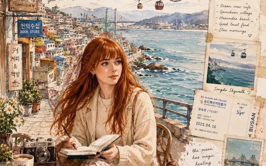 Ilustração em aquarela para diário de viagem