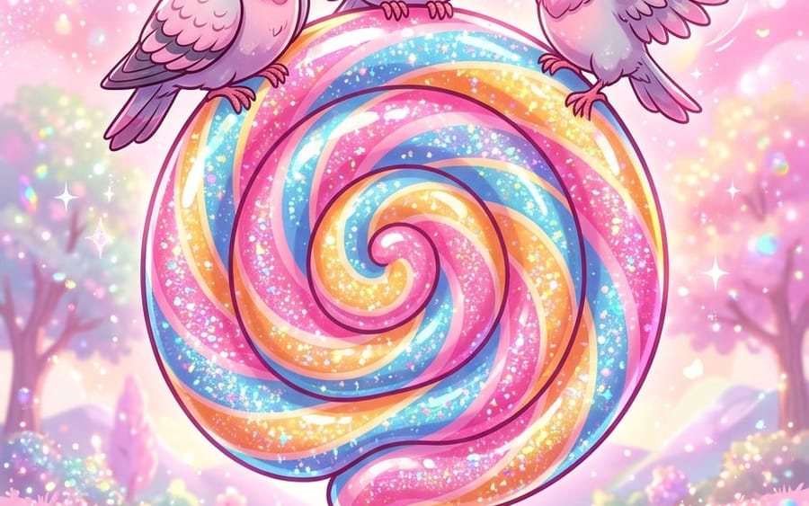 Illustration fantaisiste d'une sucette et de pigeons