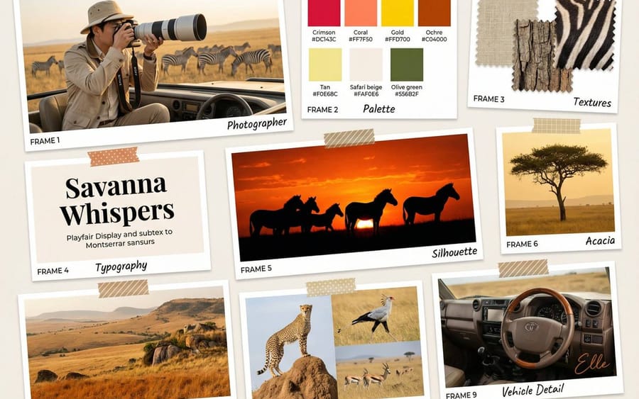 Wildlife Photographer Mood Board in African Savanna