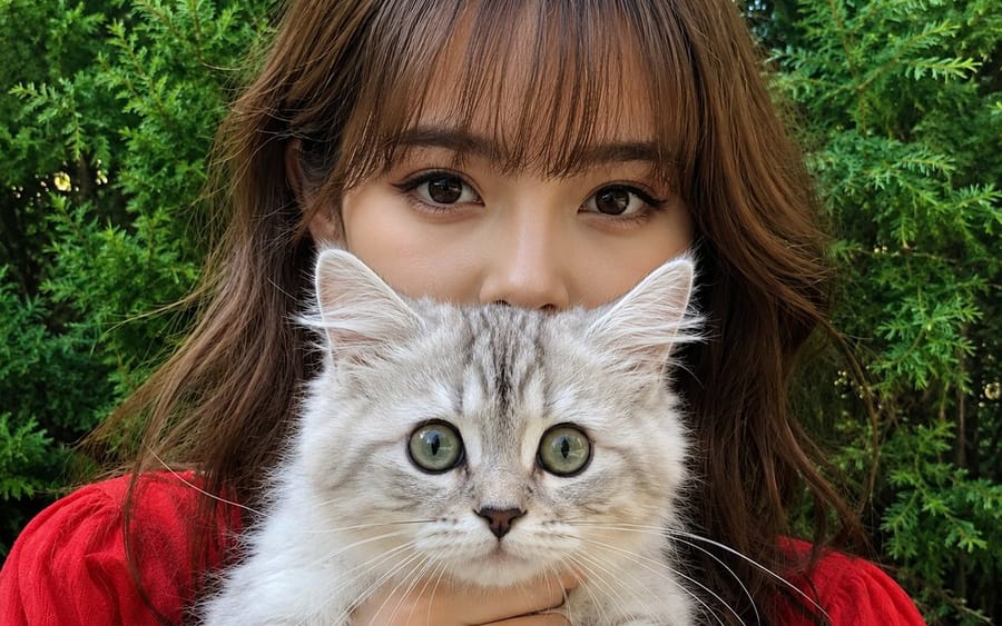 Primer plano de una mujer con un gatito