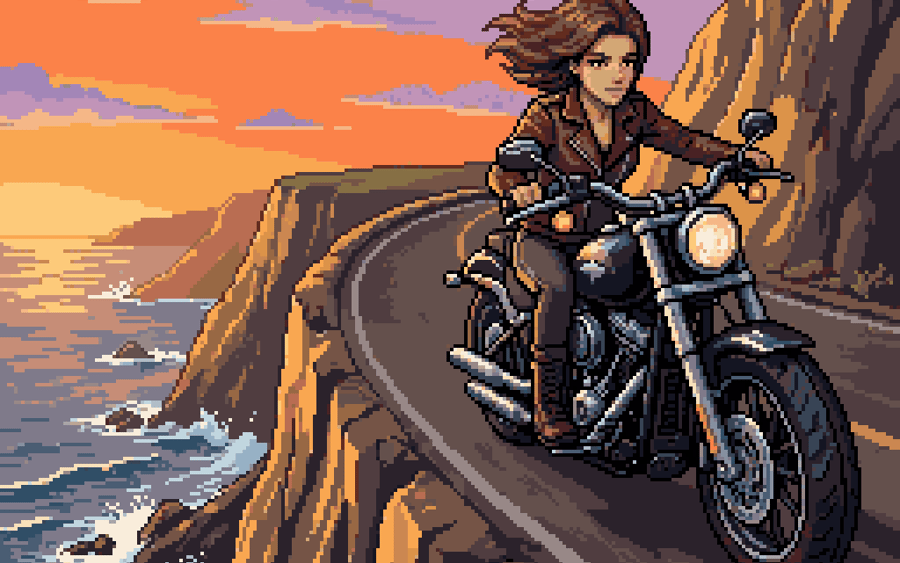 Donna in moto su una strada a picco sul mare