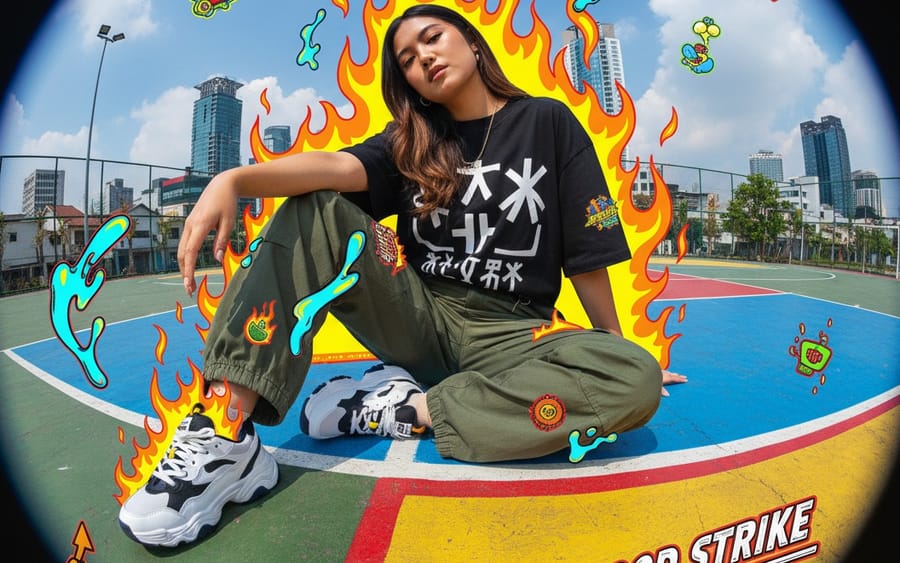 Y2K Streetwear Fashion Editorial Portrait (JSON format)