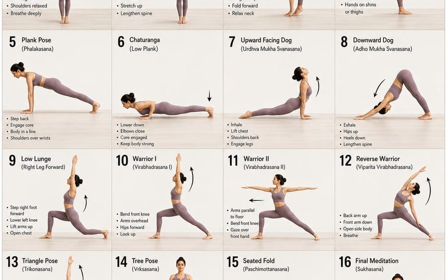 16-Panel Yoga Instructional Storyboard