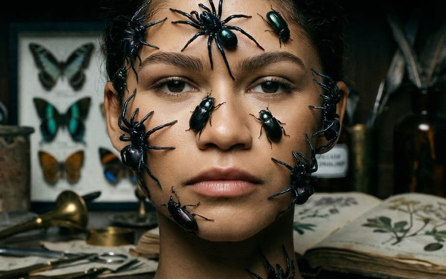 Retrato Surreal de Zendaya: Elegância Entomológica