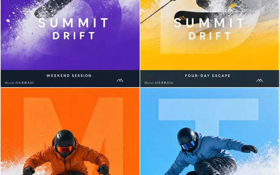 Create an ultra-premium 2x2 winter-sports campaign poster
