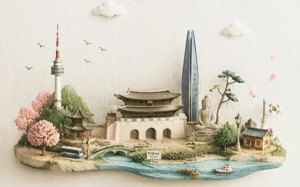 Create a narrow floating landscape strip featuring tiny