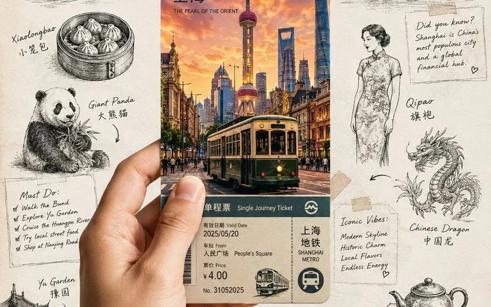 Create a premium travel journal-style collage poster
