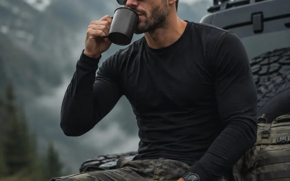 Cinematic portrait photography of a rugged athletic man