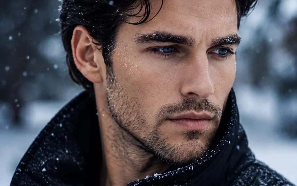 Create an ultra-realistic 8K cinematic winter portrait