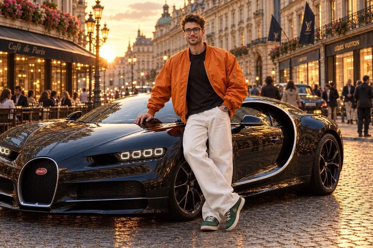 Ultra-realistic cinematic full-body portrait of the same man