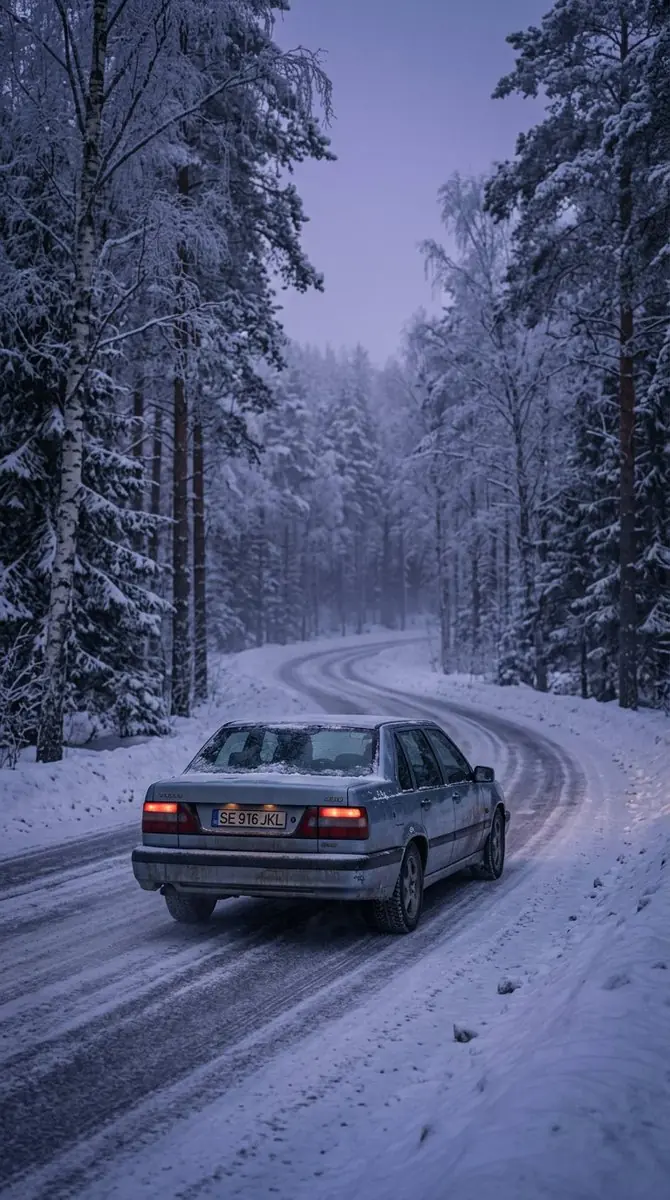 Ultra-realistic cinematic winter road scene