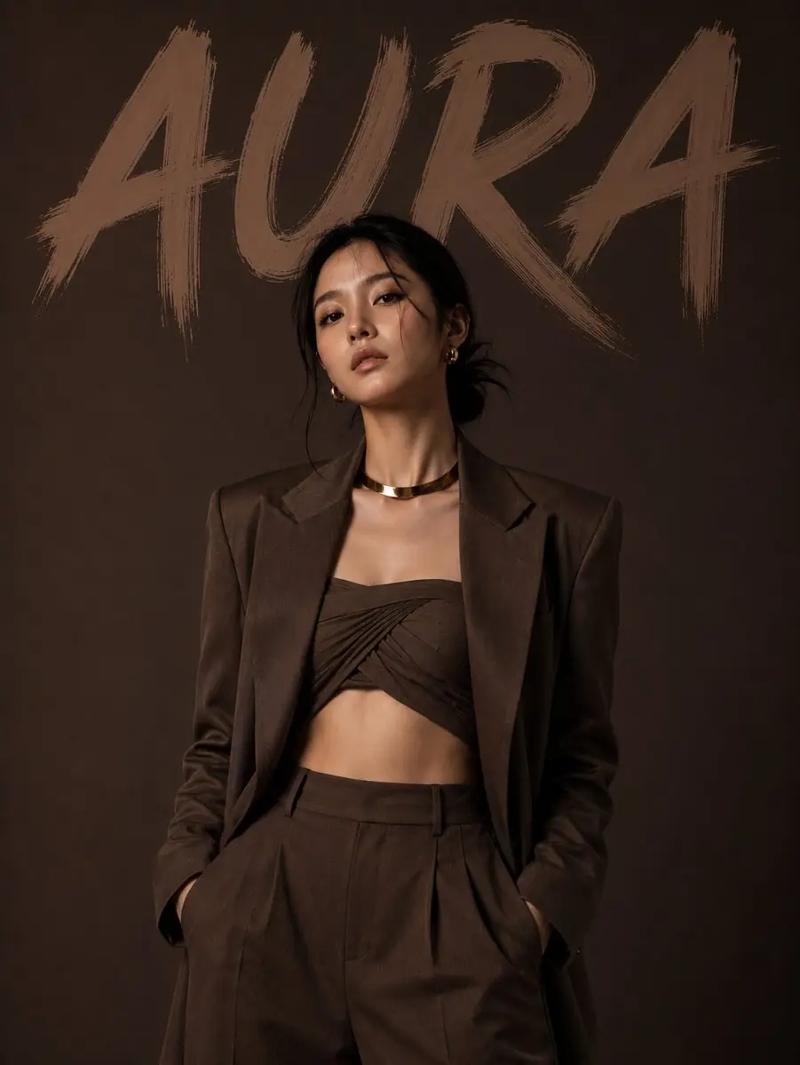 Ultra-realistic editorial fashion portrait of a confident