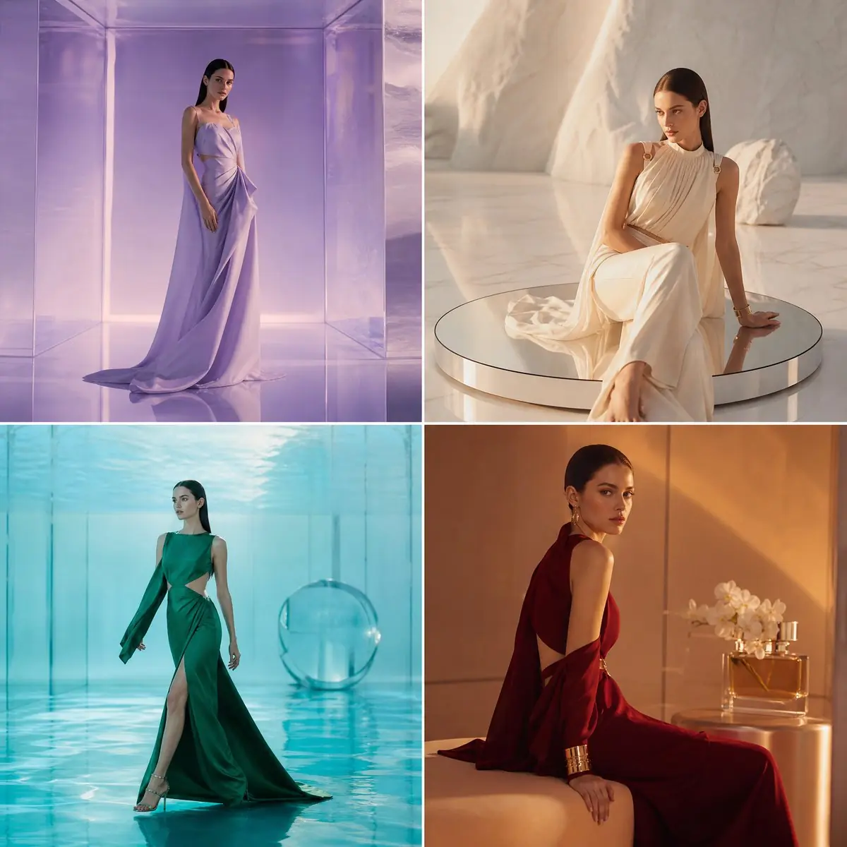 2x2 grid collage of four unique ultra-realistic luxury
