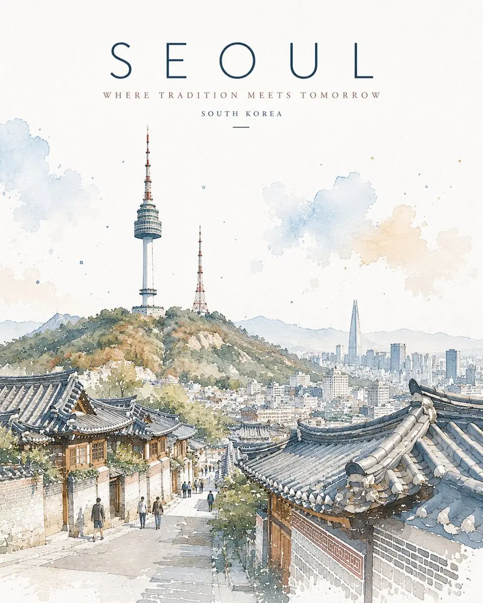 Minimalist watercolor travel poster illustration of Location