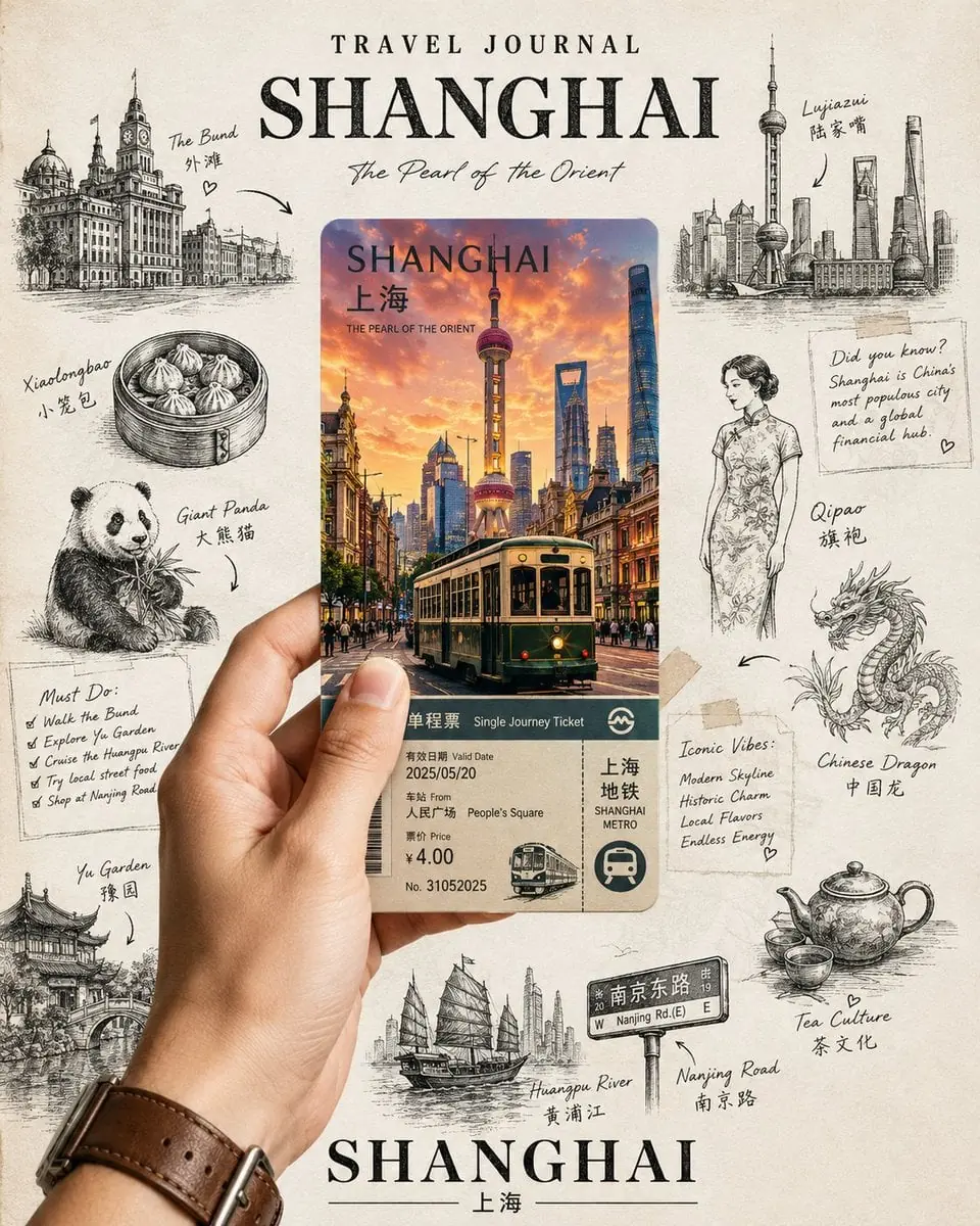 Create a premium travel journal-style collage poster