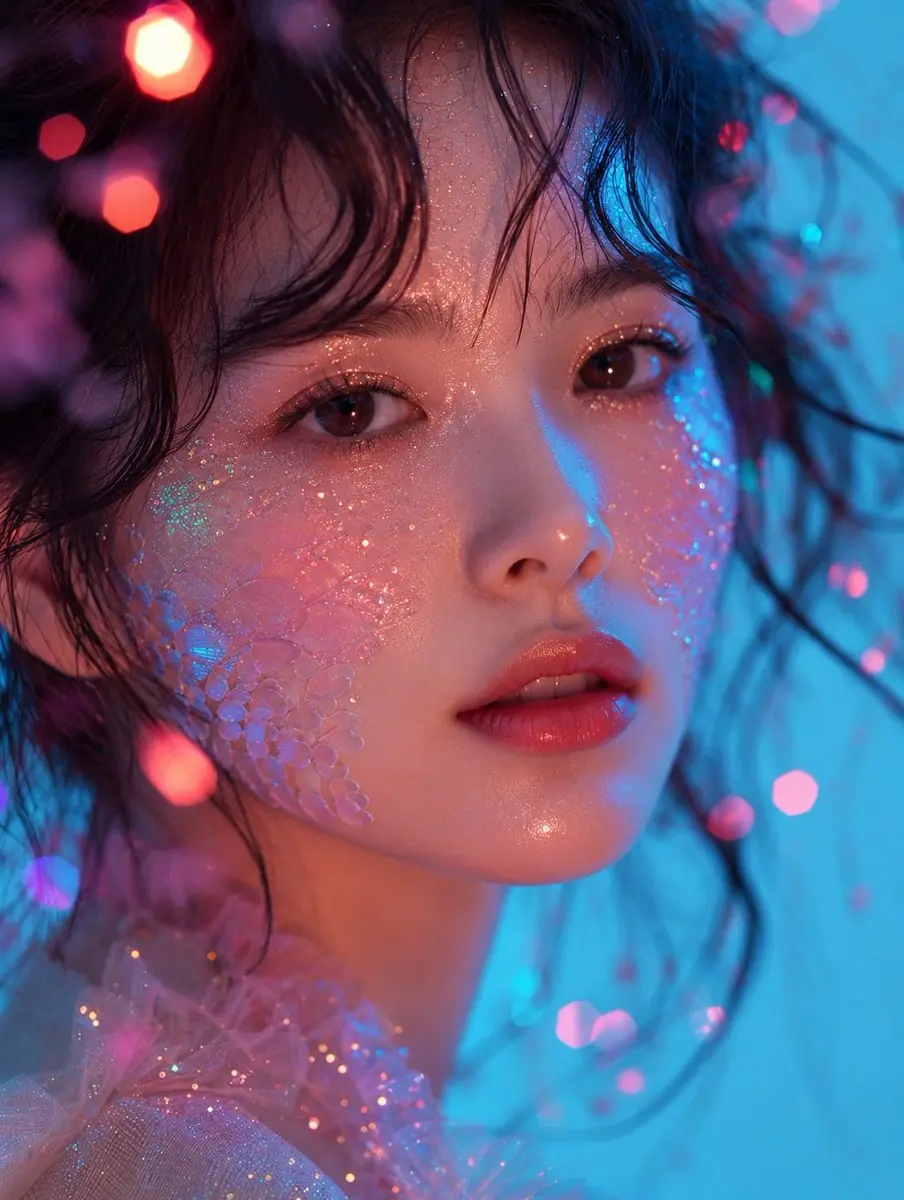 Ultra-realistic cinematic beauty portrait of a young East