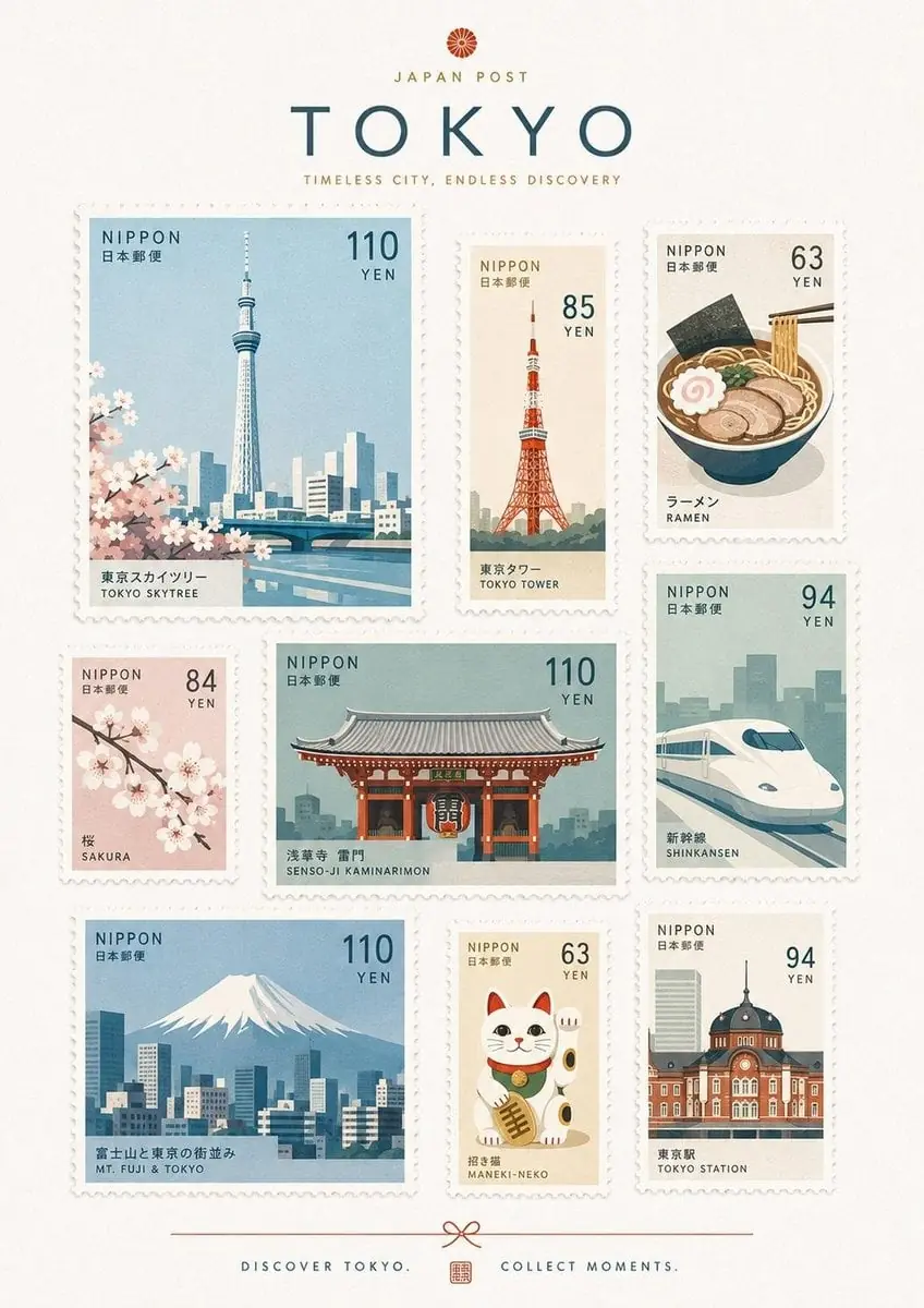 Create a premium commemorative postage-stamp collection